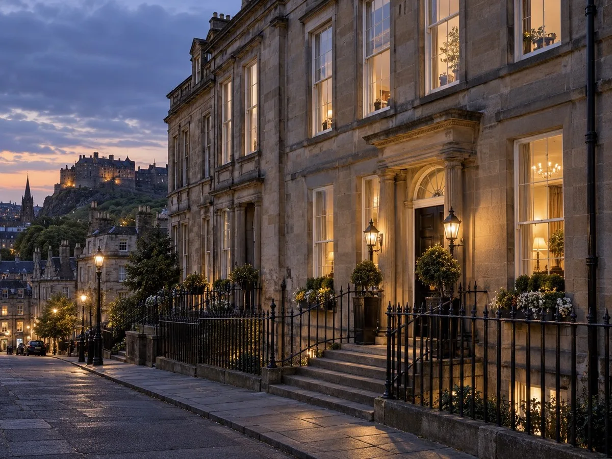The Kelvin Crown — a Georgian townhouse hotel in Edinburgh's New Town at dusk